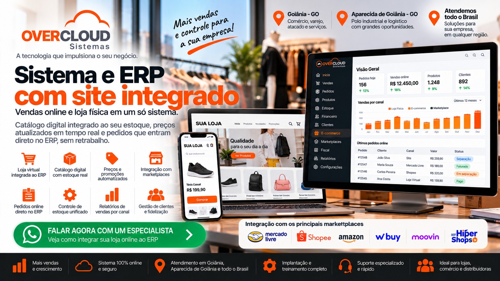 Sistema e ERP com site integrado, catálogo digital, pedidos online e gestão de estoque com a OVERCLOUD
