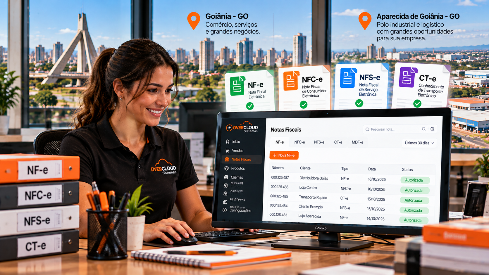 Profissional organizando a gestão de uma empresa em ambiente comercial moderno