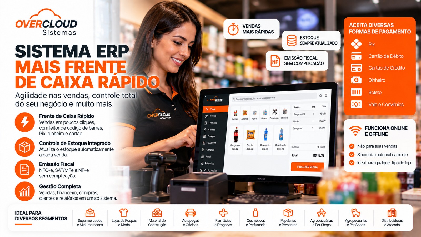 Frente de caixa com sistema ERP integrado para agilizar vendas no varejo