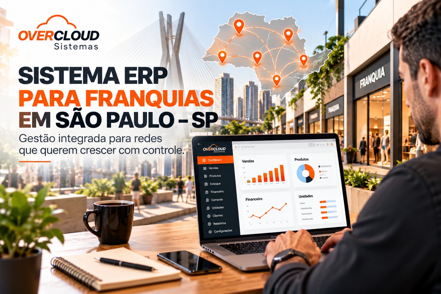 Sistema ERP para franquias em São Paulo SP com unidades conectadas e painel de gestão OVERCLOUD Sistemas