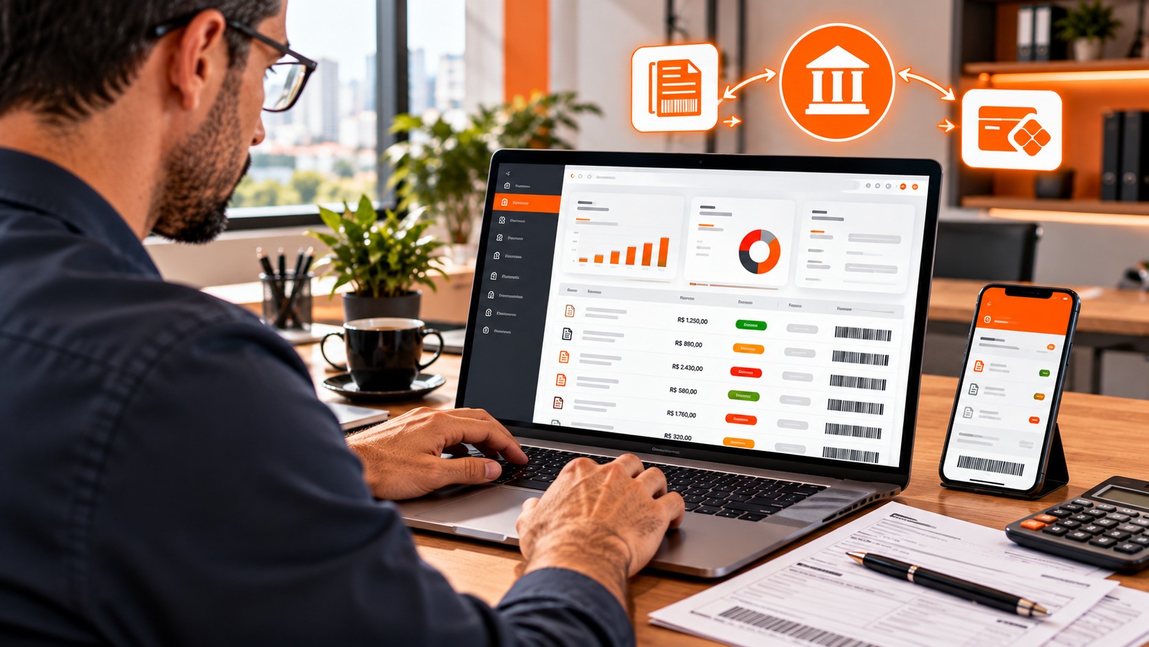 Gestor usa sistema ERP para acompanhar boletos e cobranças bancárias integradas