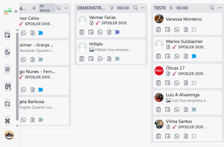 Tela do CRM pela conversa do WhatsApp